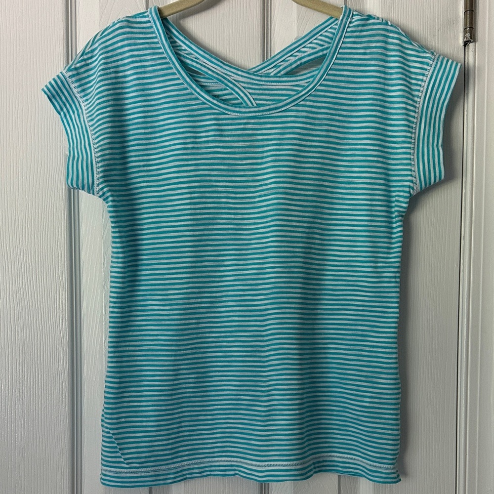 Talbots Aqua Striped Short Sleeve Tee Size Petite
